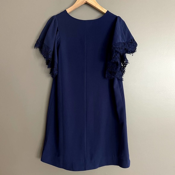 NWT Sugar + Lips Camilia Crochet Trim Dress Navy Blue Size XS‎ Lace Sleeve Shift - Picture 8 of 11